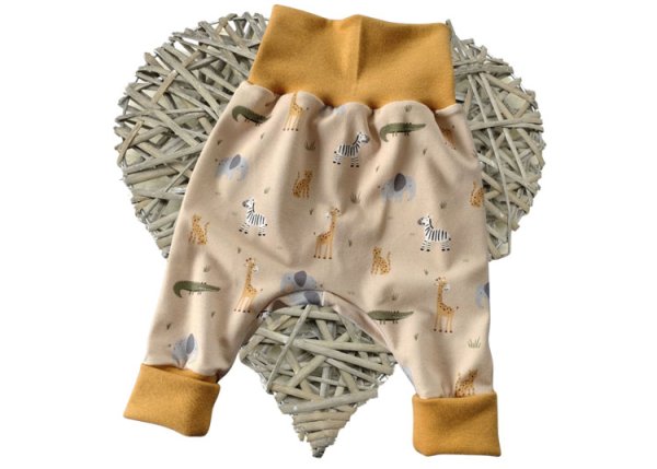Babyhose Pumphose Handmade Design Savannenkids sand, Bündchen cognac